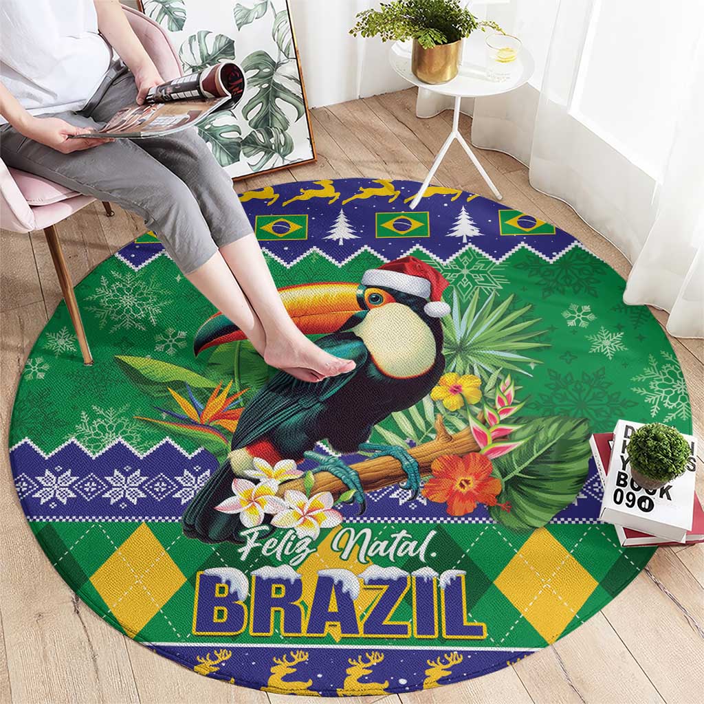 Brazil Christmas Round Carpet Toco Toucan Feliz Natal