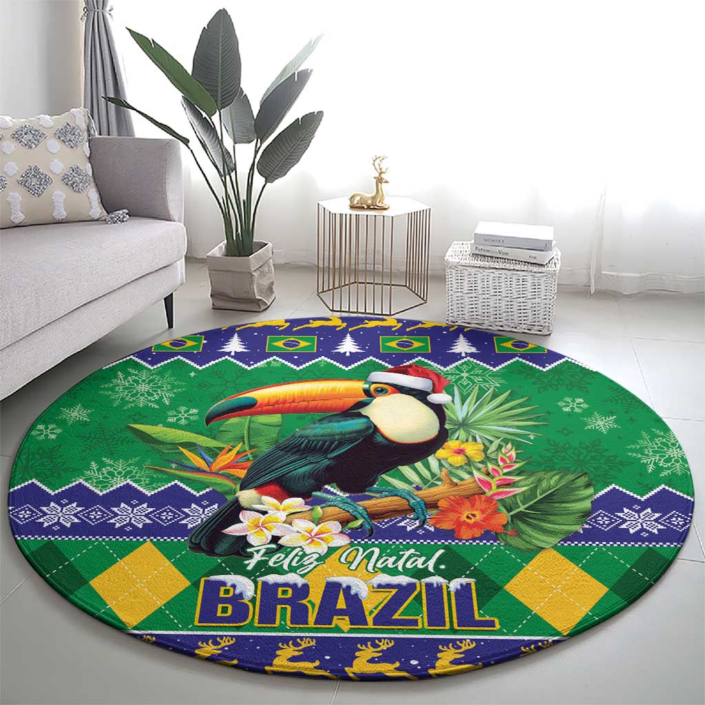 Brazil Christmas Round Carpet Toco Toucan Feliz Natal