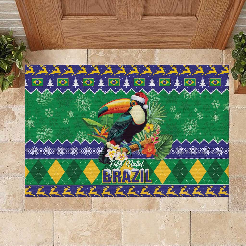Brazil Christmas Rubber Doormat Toco Toucan Feliz Natal - Wonder Print Shop