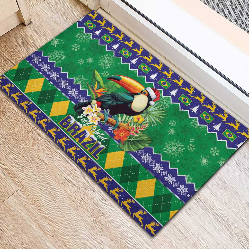 Brazil Christmas Rubber Doormat Toco Toucan Feliz Natal - Wonder Print Shop