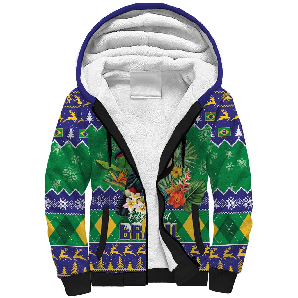Brazil Christmas Sherpa Hoodie Toco Toucan Feliz Natal - Wonder Print Shop