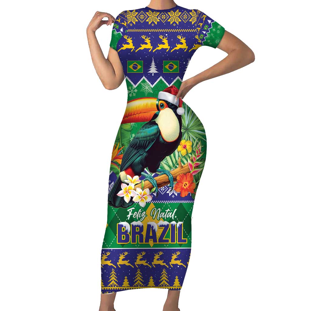 Brazil Christmas Short Sleeve Bodycon Dress Toco Toucan Feliz Natal - Wonder Print Shop