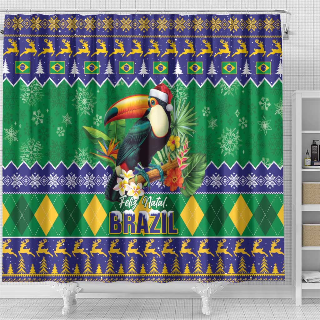 Brazil Christmas Shower Curtain Toco Toucan Feliz Natal