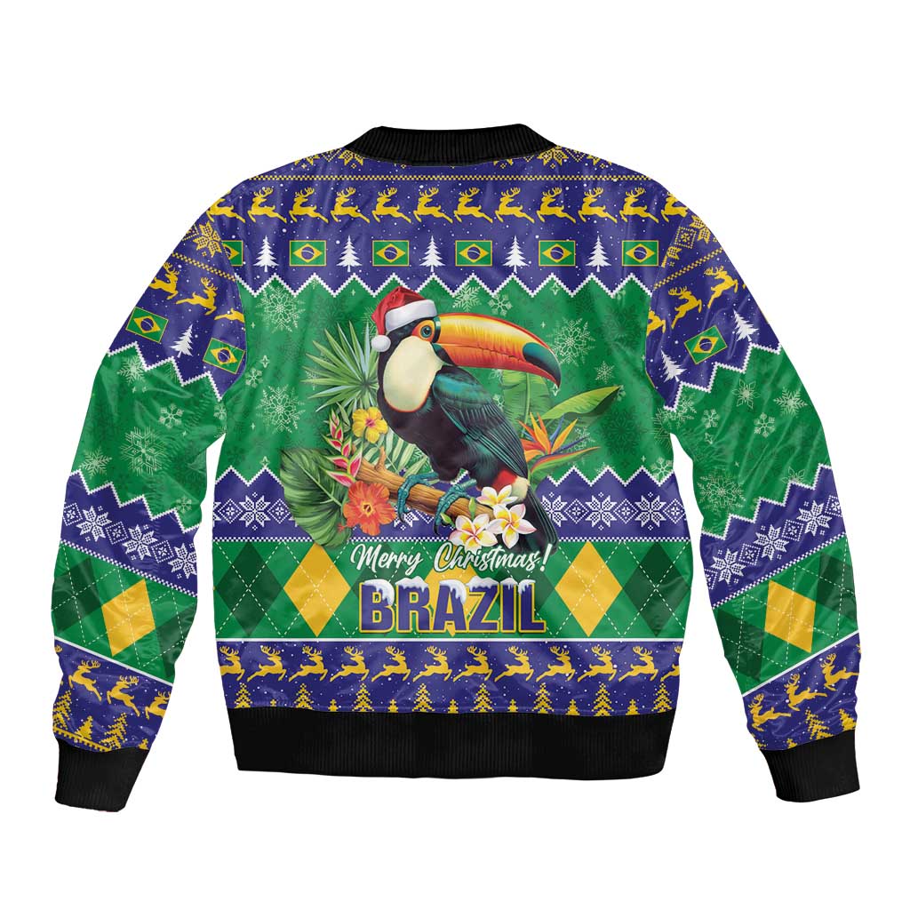 Brazil Christmas Sleeve Zip Bomber Jacket Toco Toucan Feliz Natal - Wonder Print Shop