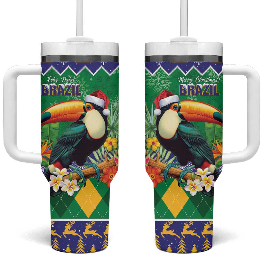 Brazil Christmas Tumbler With Handle Toco Toucan Feliz Natal - Wonder Print Shop