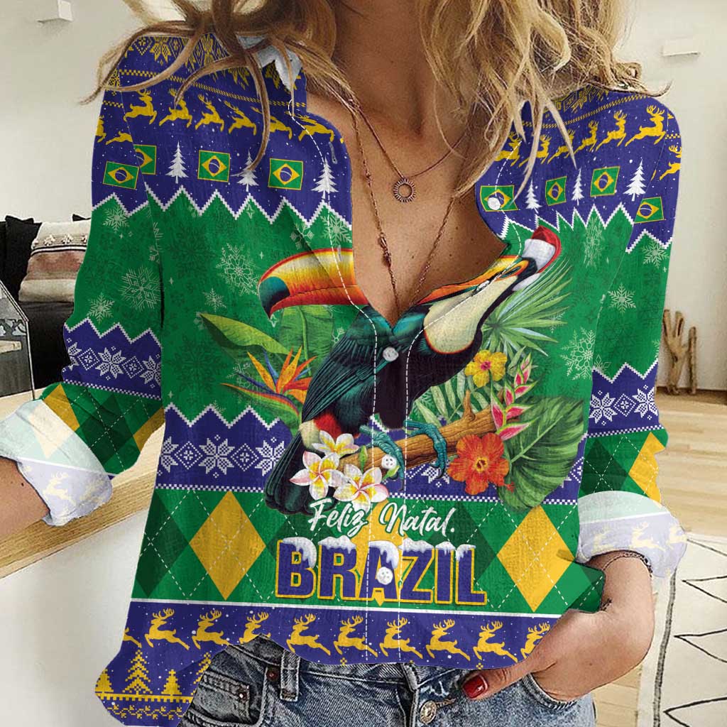 Brazil Christmas Women Casual Shirt Toco Toucan Feliz Natal - Wonder Print Shop
