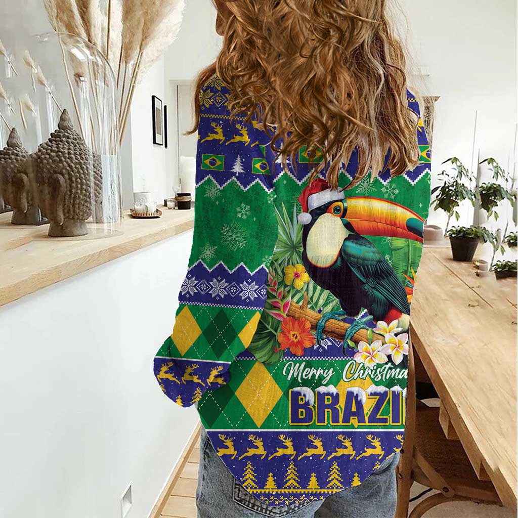 Brazil Christmas Women Casual Shirt Toco Toucan Feliz Natal - Wonder Print Shop