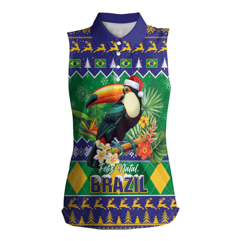 Brazil Christmas Women Sleeveless Polo Shirt Toco Toucan Feliz Natal - Wonder Print Shop