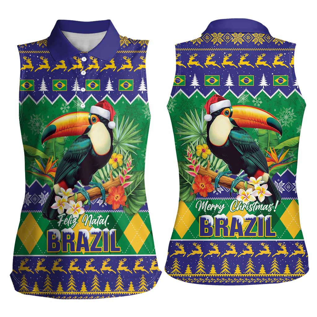 Brazil Christmas Women Sleeveless Polo Shirt Toco Toucan Feliz Natal - Wonder Print Shop