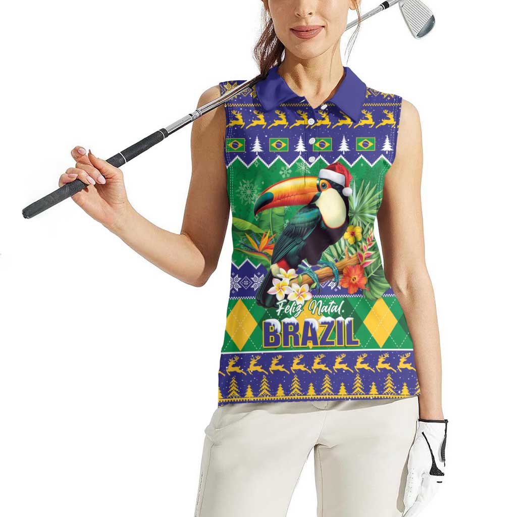 Brazil Christmas Women Sleeveless Polo Shirt Toco Toucan Feliz Natal - Wonder Print Shop