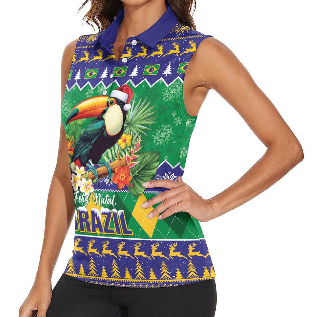 Brazil Christmas Women Sleeveless Polo Shirt Toco Toucan Feliz Natal - Wonder Print Shop