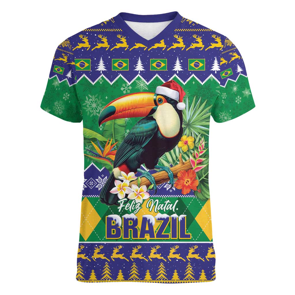 Brazil Christmas Women V-Neck T-Shirt Toco Toucan Feliz Natal - Wonder Print Shop
