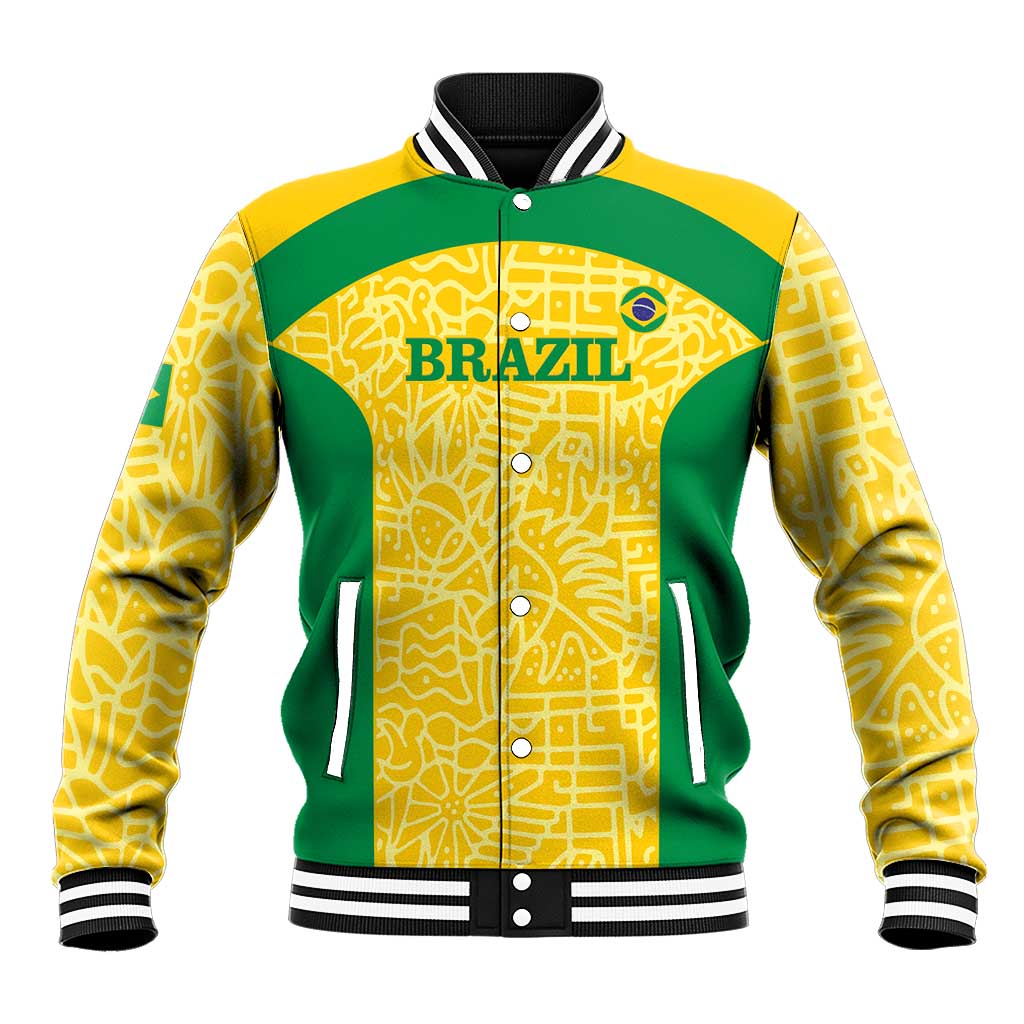 Custom Brazil Football Baseball Jacket Vamos Selecao - Yellow - Wonder Print Shop