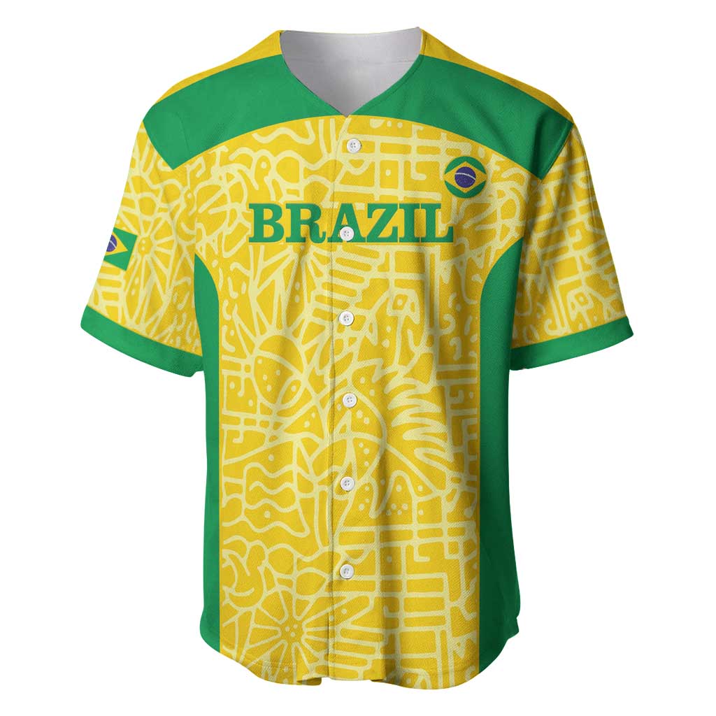 Custom Brazil Football Baseball Jersey Vamos Selecao - Yellow - Wonder Print Shop
