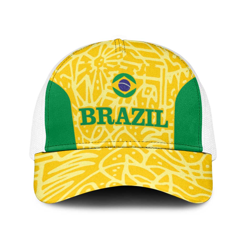 Brazil Football Baseball Net Cap Vamos Selecao - Yellow