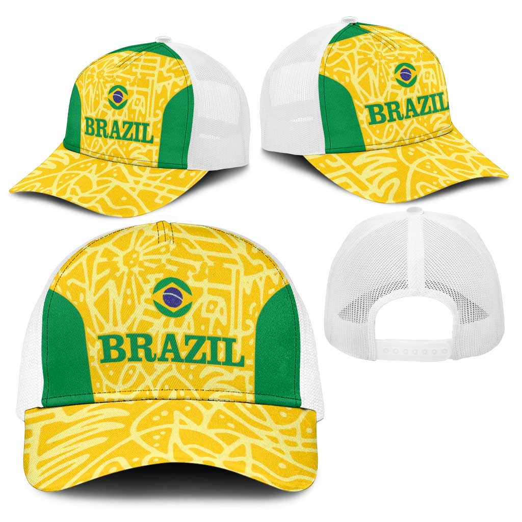 Brazil Football Baseball Net Cap Vamos Selecao - Yellow