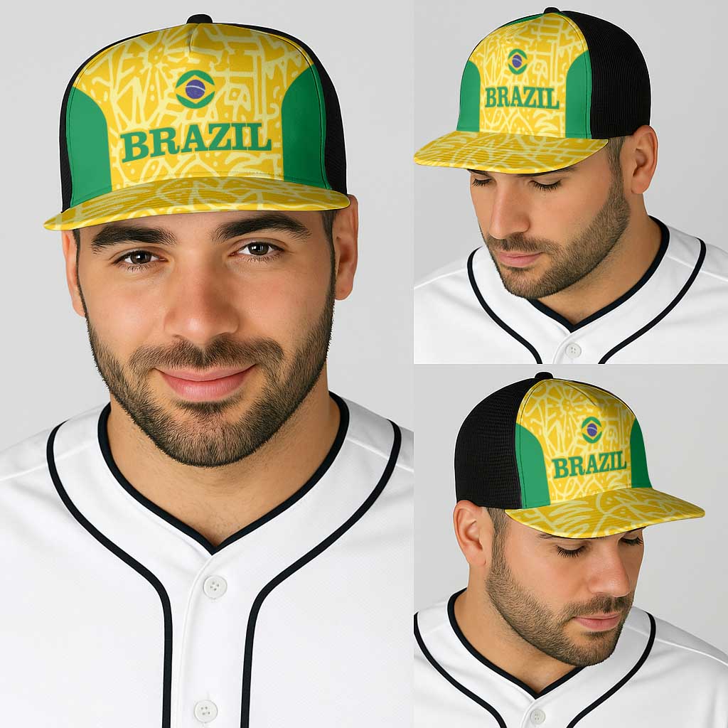 Brazil Football Baseball Net Cap Vamos Selecao - Yellow