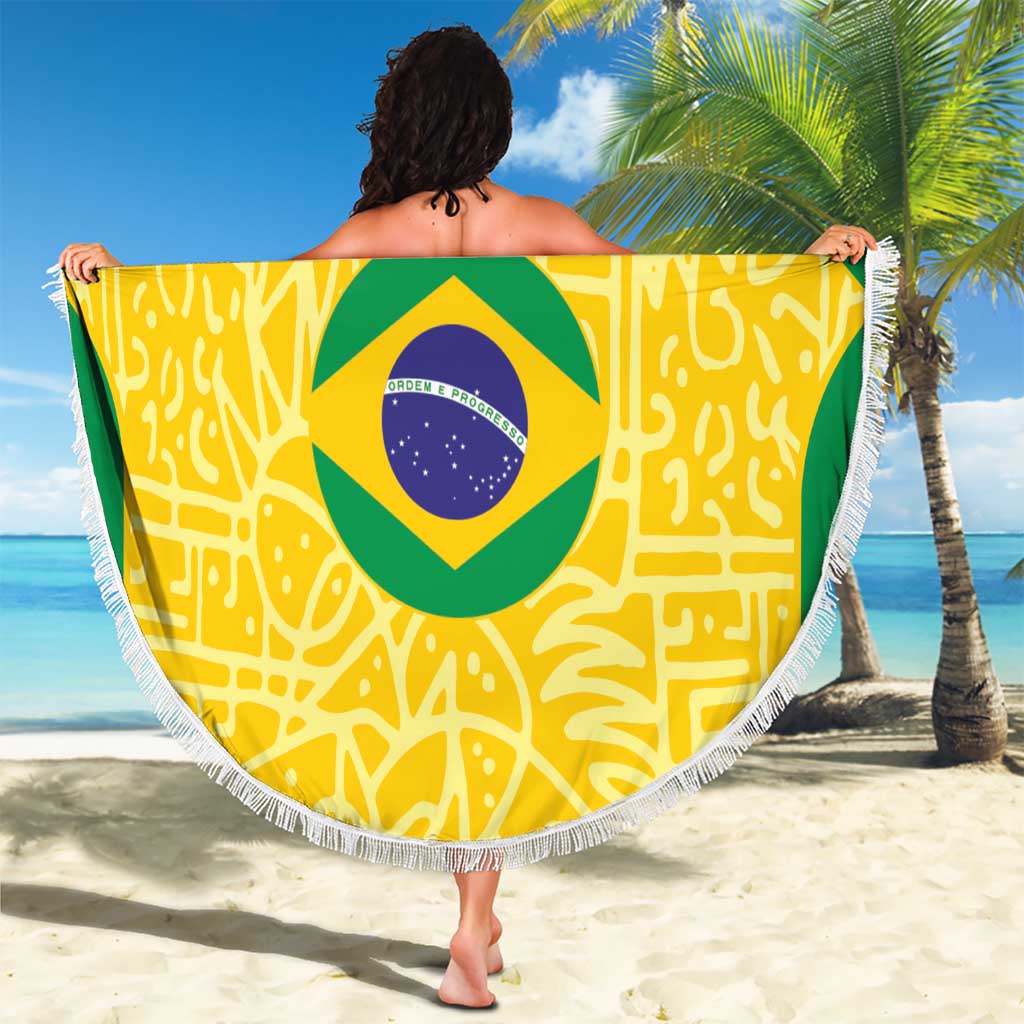 Custom Brazil Football Beach Blanket Vamos Selecao - Yellow - Wonder Print Shop