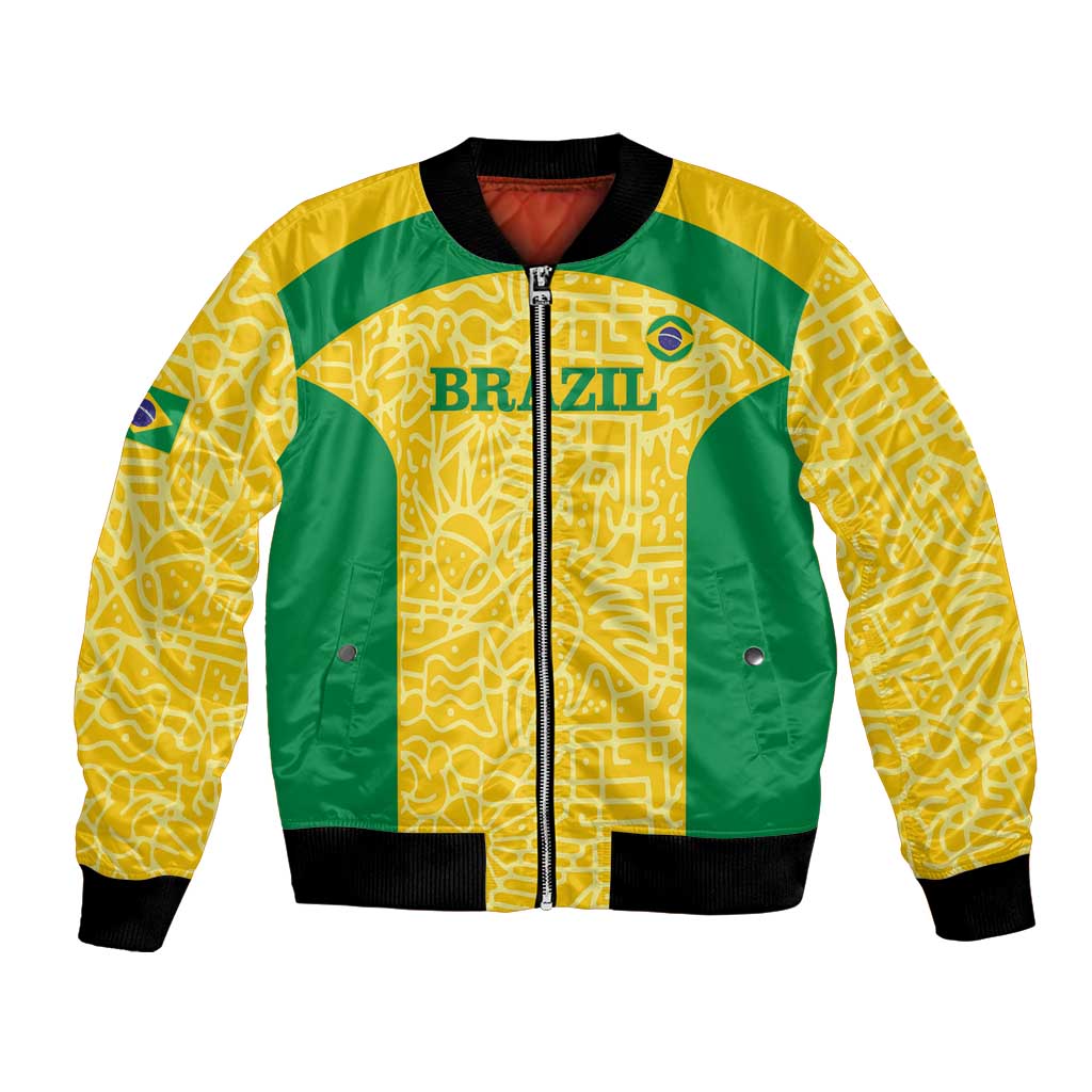 Custom Brazil Football Bomber Jacket Vamos Selecao - Yellow - Wonder Print Shop
