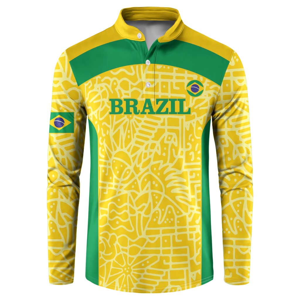 Custom Brazil Football Button Sweatshirt Vamos Selecao - Yellow - Wonder Print Shop