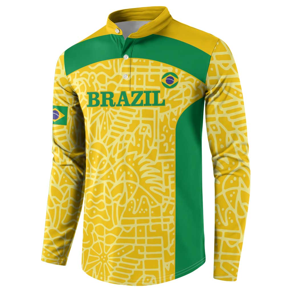 Custom Brazil Football Button Sweatshirt Vamos Selecao - Yellow - Wonder Print Shop