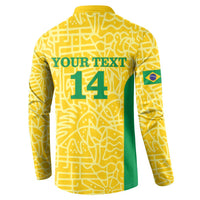 Custom Brazil Football Button Sweatshirt Vamos Selecao - Yellow - Wonder Print Shop