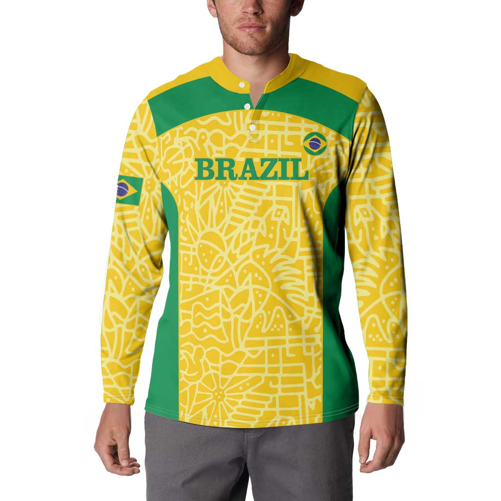 Custom Brazil Football Button Sweatshirt Vamos Selecao - Yellow - Wonder Print Shop