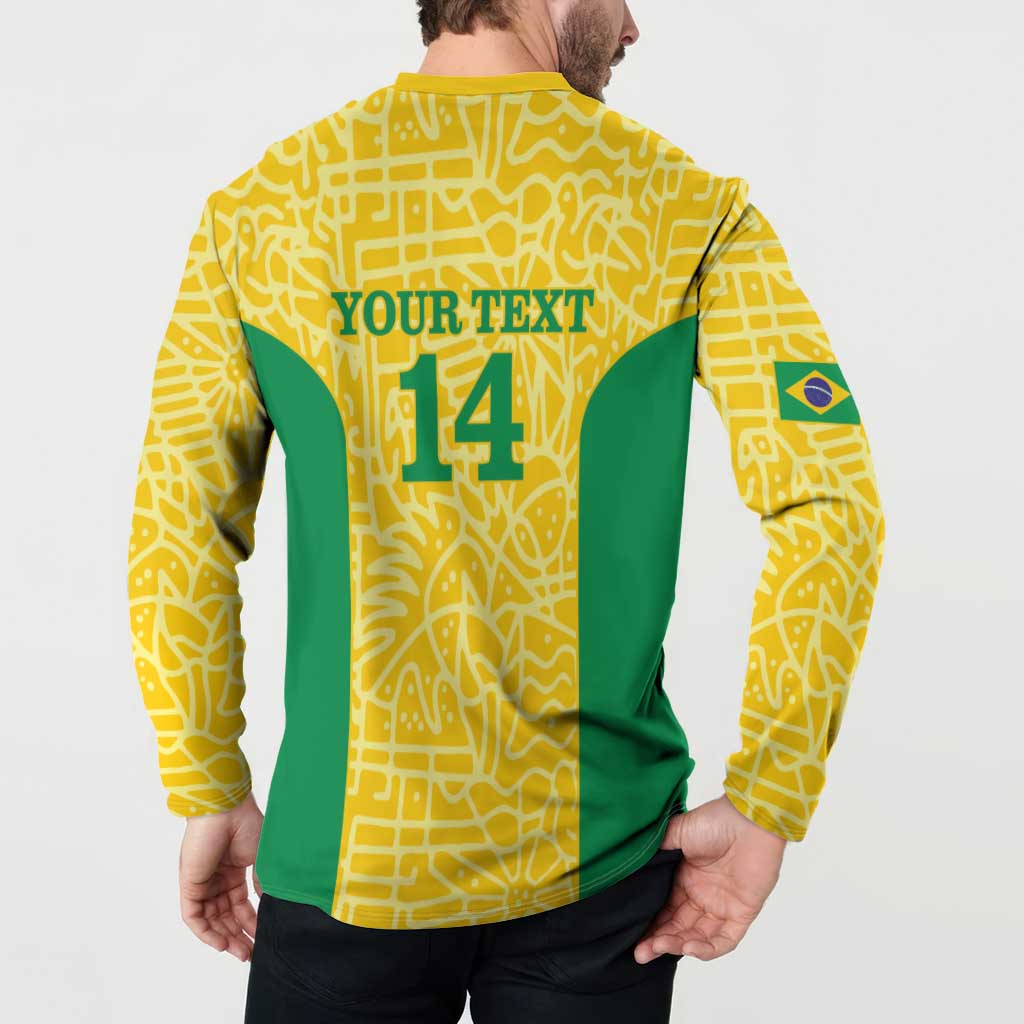 Custom Brazil Football Button Sweatshirt Vamos Selecao - Yellow - Wonder Print Shop