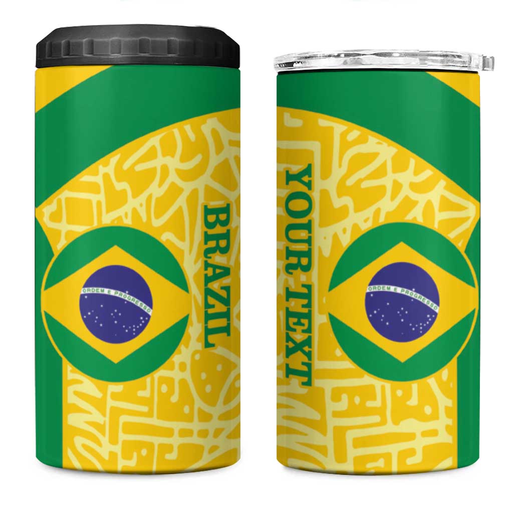 Custom Brazil Football 4 in 1 Can Cooler Tumbler Vamos Selecao - Yellow - Wonder Print Shop