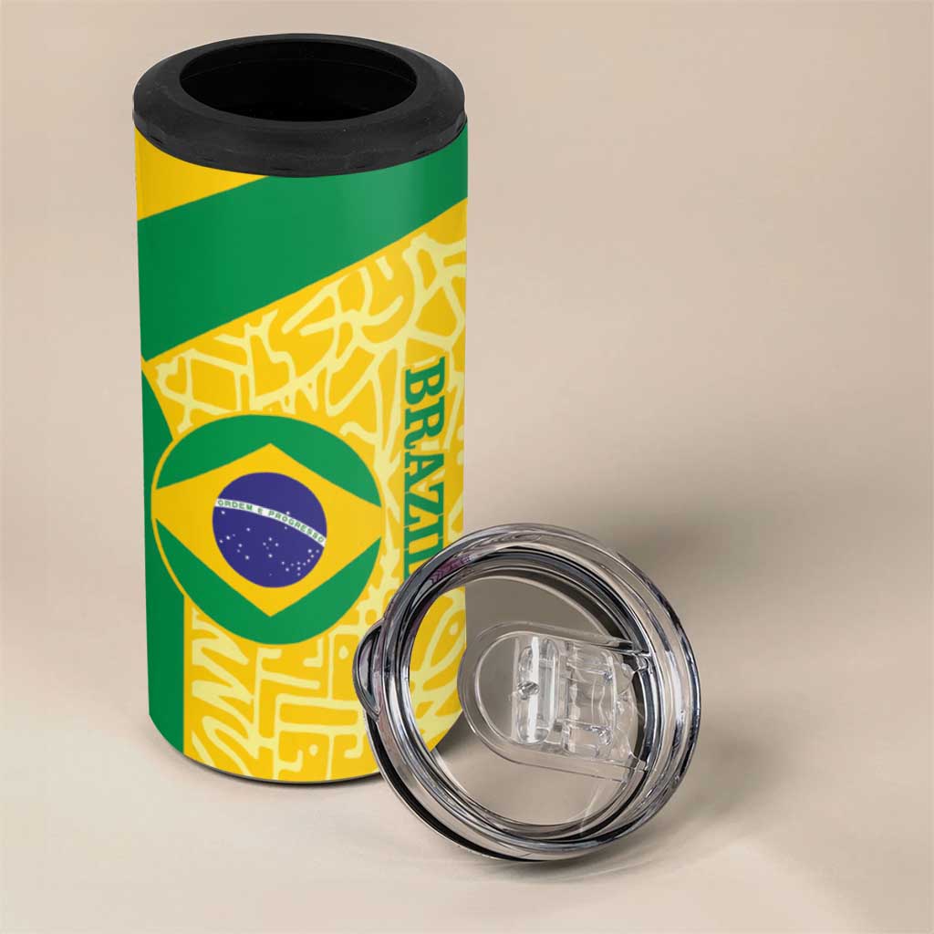 Custom Brazil Football 4 in 1 Can Cooler Tumbler Vamos Selecao - Yellow - Wonder Print Shop