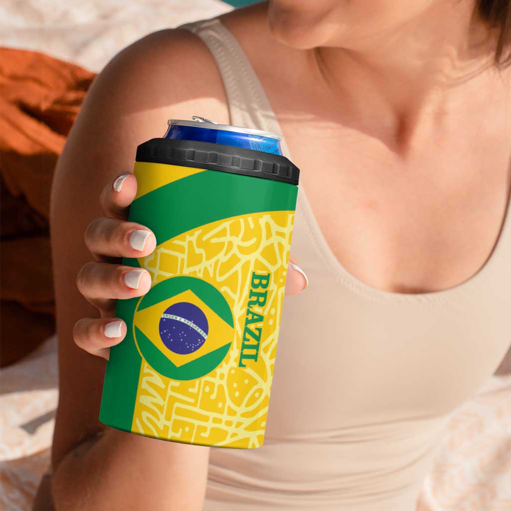 Custom Brazil Football 4 in 1 Can Cooler Tumbler Vamos Selecao - Yellow - Wonder Print Shop