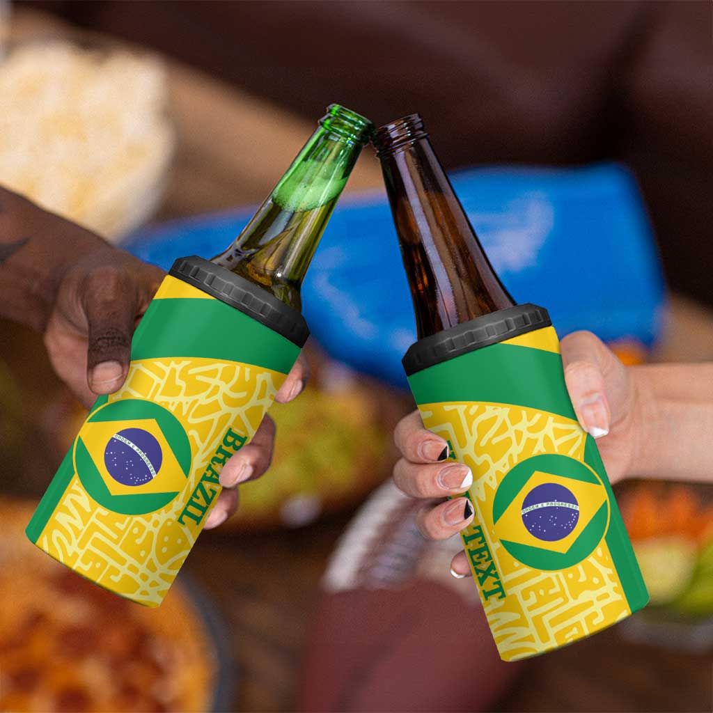 Custom Brazil Football 4 in 1 Can Cooler Tumbler Vamos Selecao - Yellow - Wonder Print Shop