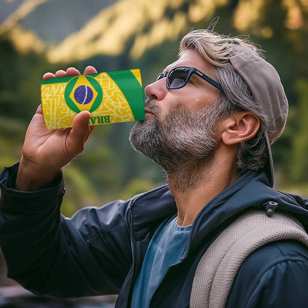 Custom Brazil Football 4 in 1 Can Cooler Tumbler Vamos Selecao - Yellow - Wonder Print Shop