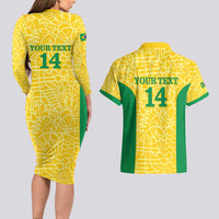 Custom Brazil Football Couples Matching Long Sleeve Bodycon Dress and Hawaiian Shirt Vamos Selecao - Yellow - Wonder Print Shop