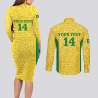 Custom Brazil Football Couples Matching Long Sleeve Bodycon Dress and Long Sleeve Button Shirt Vamos Selecao - Yellow - Wonder Print Shop