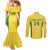Custom Brazil Football Couples Matching Mermaid Dress and Long Sleeve Button Shirt Vamos Selecao - Yellow