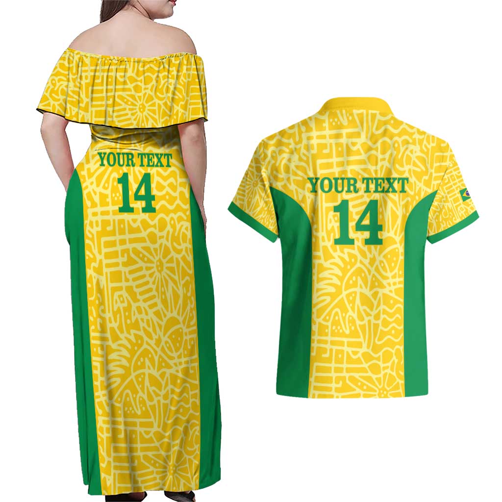 Custom Brazil Football Couples Matching Off Shoulder Maxi Dress and Hawaiian Shirt Vamos Selecao - Yellow - Wonder Print Shop