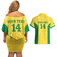 Custom Brazil Football Couples Matching Off Shoulder Short Dress and Hawaiian Shirt Vamos Selecao - Yellow - Wonder Print Shop