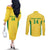 Custom Brazil Football Couples Matching Off The Shoulder Long Sleeve Dress and Long Sleeve Button Shirt Vamos Selecao - Yellow