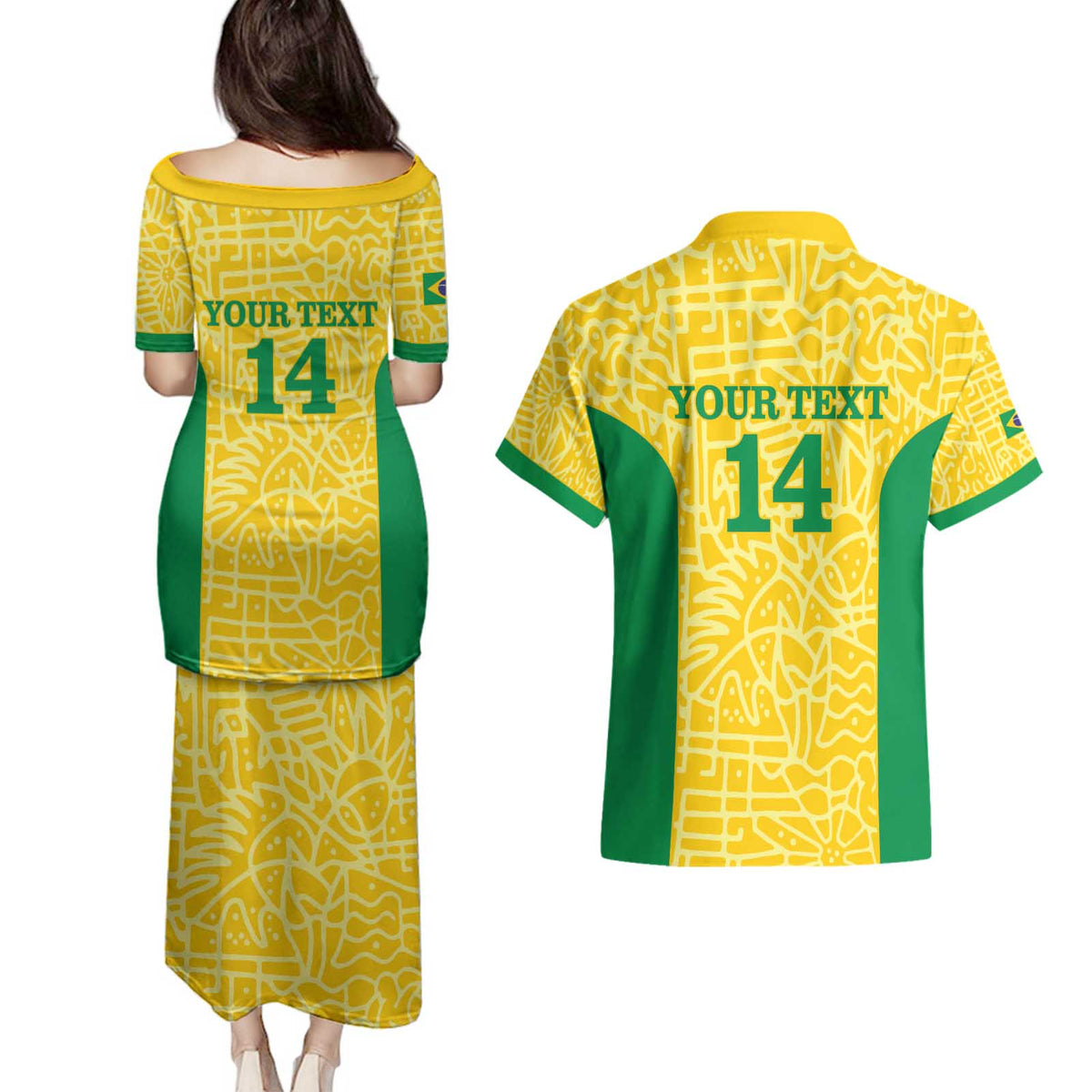 Custom Brazil Football Couples Matching Puletasi and Hawaiian Shirt Vamos Selecao - Yellow - Wonder Print Shop
