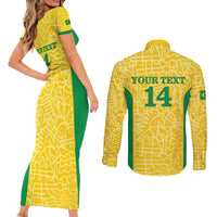 Custom Brazil Football Couples Matching Short Sleeve Bodycon Dress and Long Sleeve Button Shirt Vamos Selecao - Yellow - Wonder Print Shop