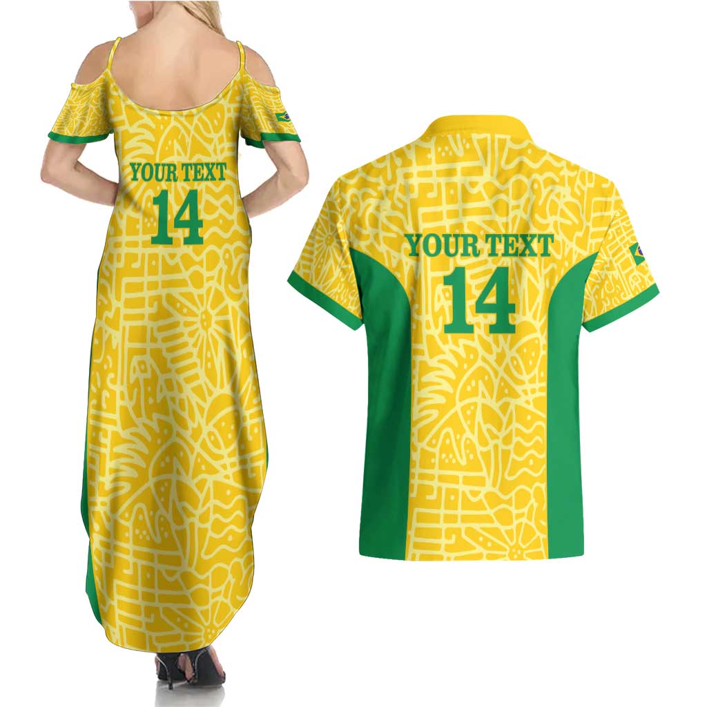 Custom Brazil Football Couples Matching Summer Maxi Dress and Hawaiian Shirt Vamos Selecao - Yellow - Wonder Print Shop