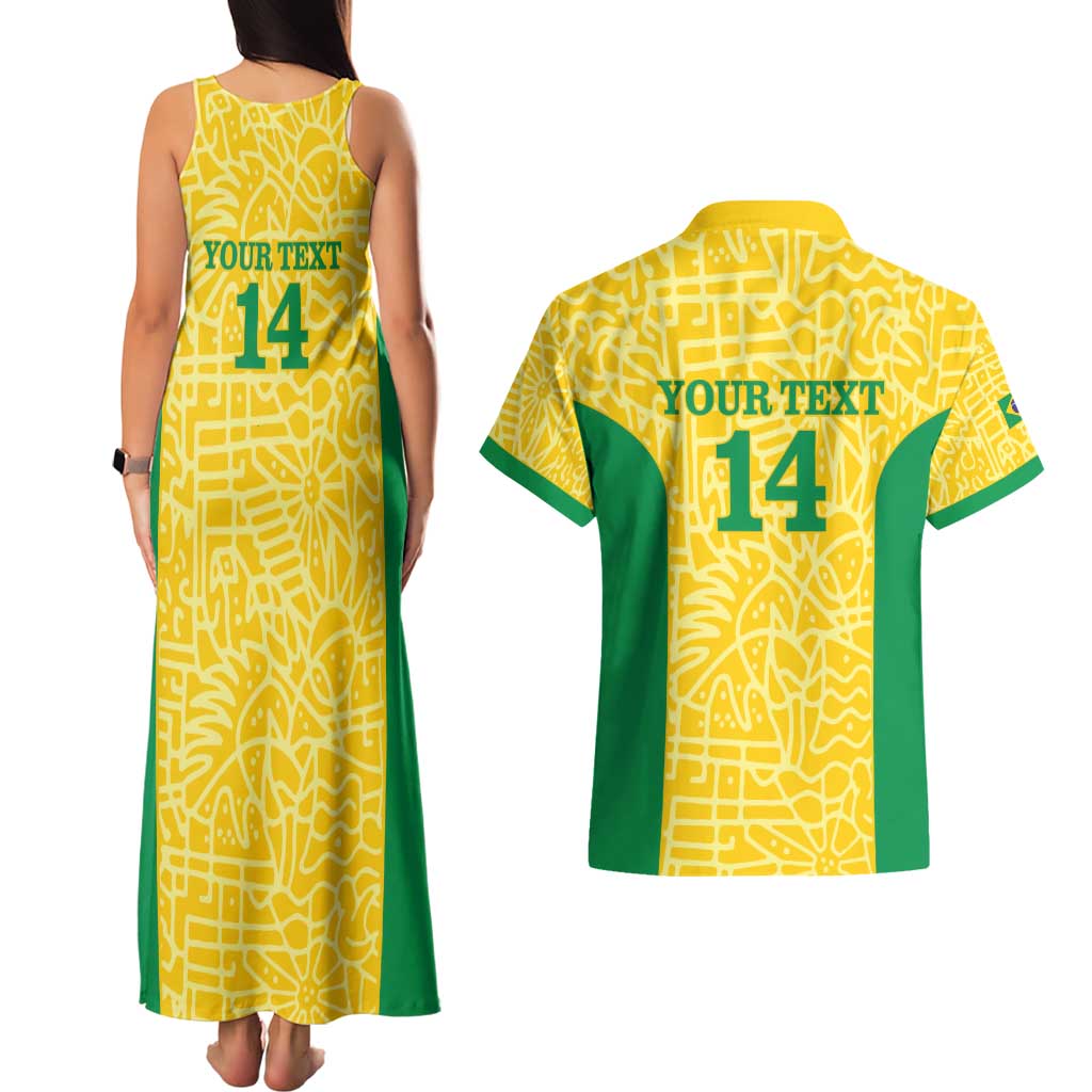Custom Brazil Football Couples Matching Tank Maxi Dress and Hawaiian Shirt Vamos Selecao - Yellow - Wonder Print Shop