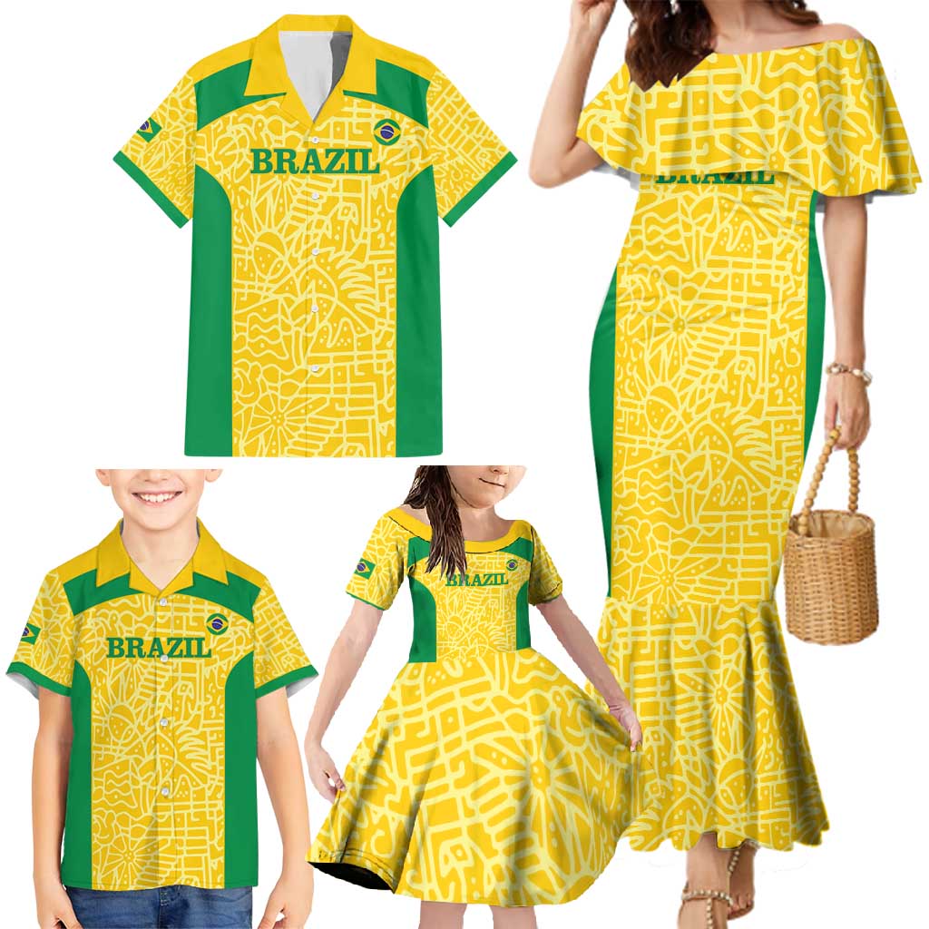Custom Brazil Football Family Matching Mermaid Dress and Hawaiian Shirt Vamos Selecao - Yellow - Wonder Print Shop