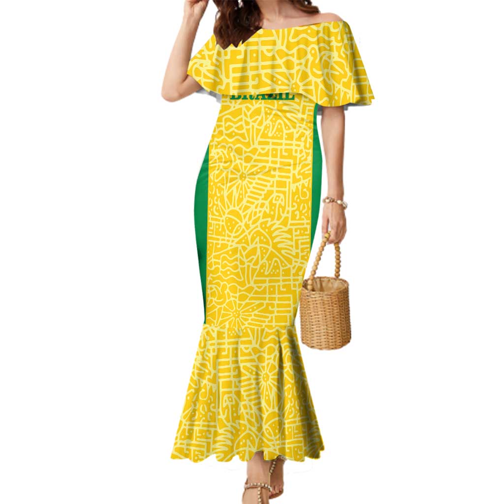 Custom Brazil Football Family Matching Mermaid Dress and Hawaiian Shirt Vamos Selecao - Yellow - Wonder Print Shop
