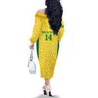 Custom Brazil Football Family Matching Off The Shoulder Long Sleeve Dress and Hawaiian Shirt Vamos Selecao - Yellow - Wonder Print Shop