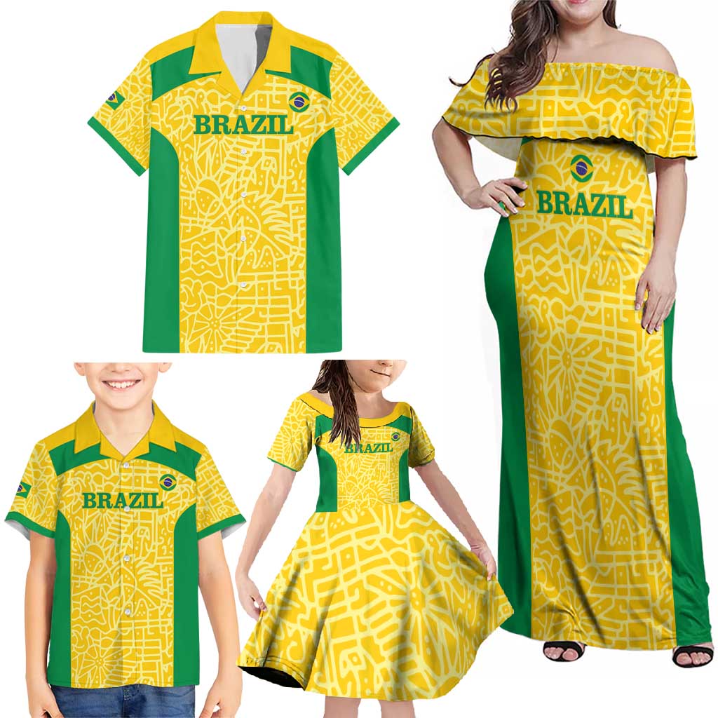 Custom Brazil Football Family Matching Off Shoulder Maxi Dress and Hawaiian Shirt Vamos Selecao - Yellow - Wonder Print Shop
