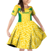 Custom Brazil Football Family Matching Off Shoulder Short Dress and Hawaiian Shirt Vamos Selecao - Yellow - Wonder Print Shop