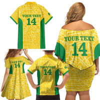Custom Brazil Football Family Matching Off Shoulder Short Dress and Hawaiian Shirt Vamos Selecao - Yellow - Wonder Print Shop