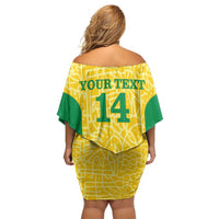 Custom Brazil Football Family Matching Off Shoulder Short Dress and Hawaiian Shirt Vamos Selecao - Yellow - Wonder Print Shop